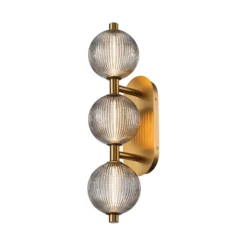 Aplique de pared LED PALMAS dorada/gris humo Ancho 59 cm 3 luces IP44