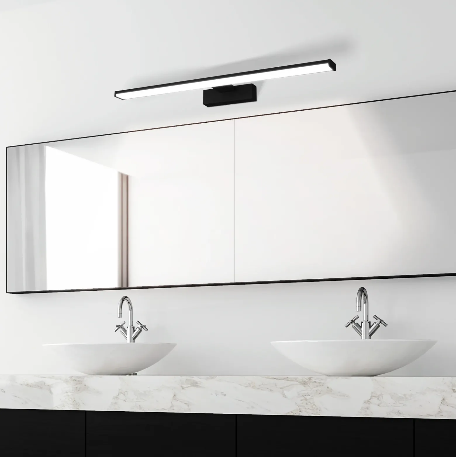 Aplique de pared LED Pandella 1, longitud 60 cm, negro, aluminio