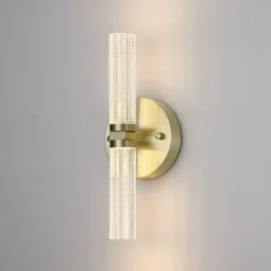 Aplique de pared LED para baño Aberdeen, altura 34 cm, color latón, 2 luces.