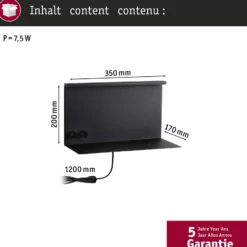 Aplique de pared LED Paulmann Jarina negra, 35 cm, bandeja, puerto USB