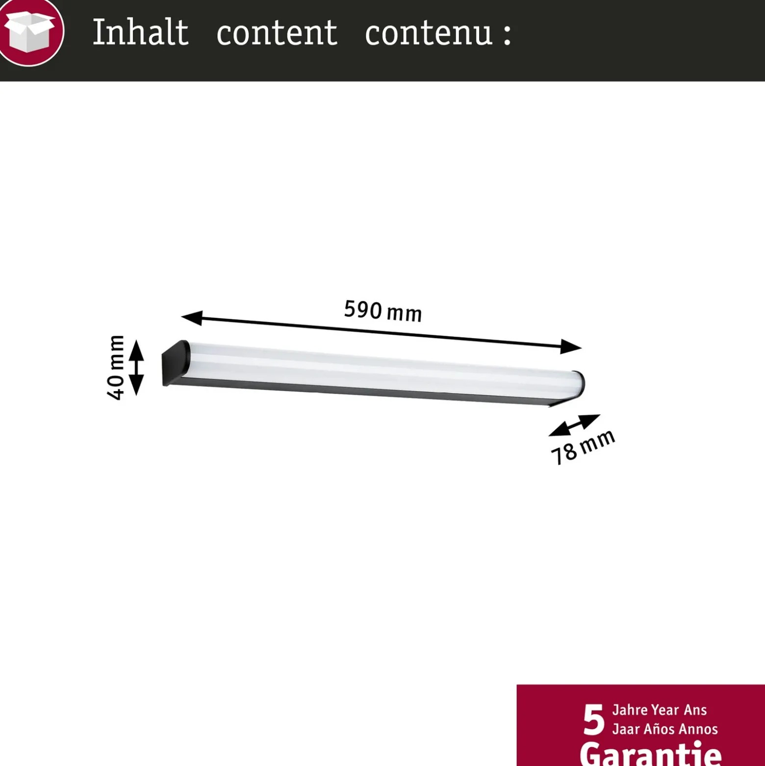 Aplique de pared LED Paulmann Arneb, negra, 59 cm, 3000 K, IP44