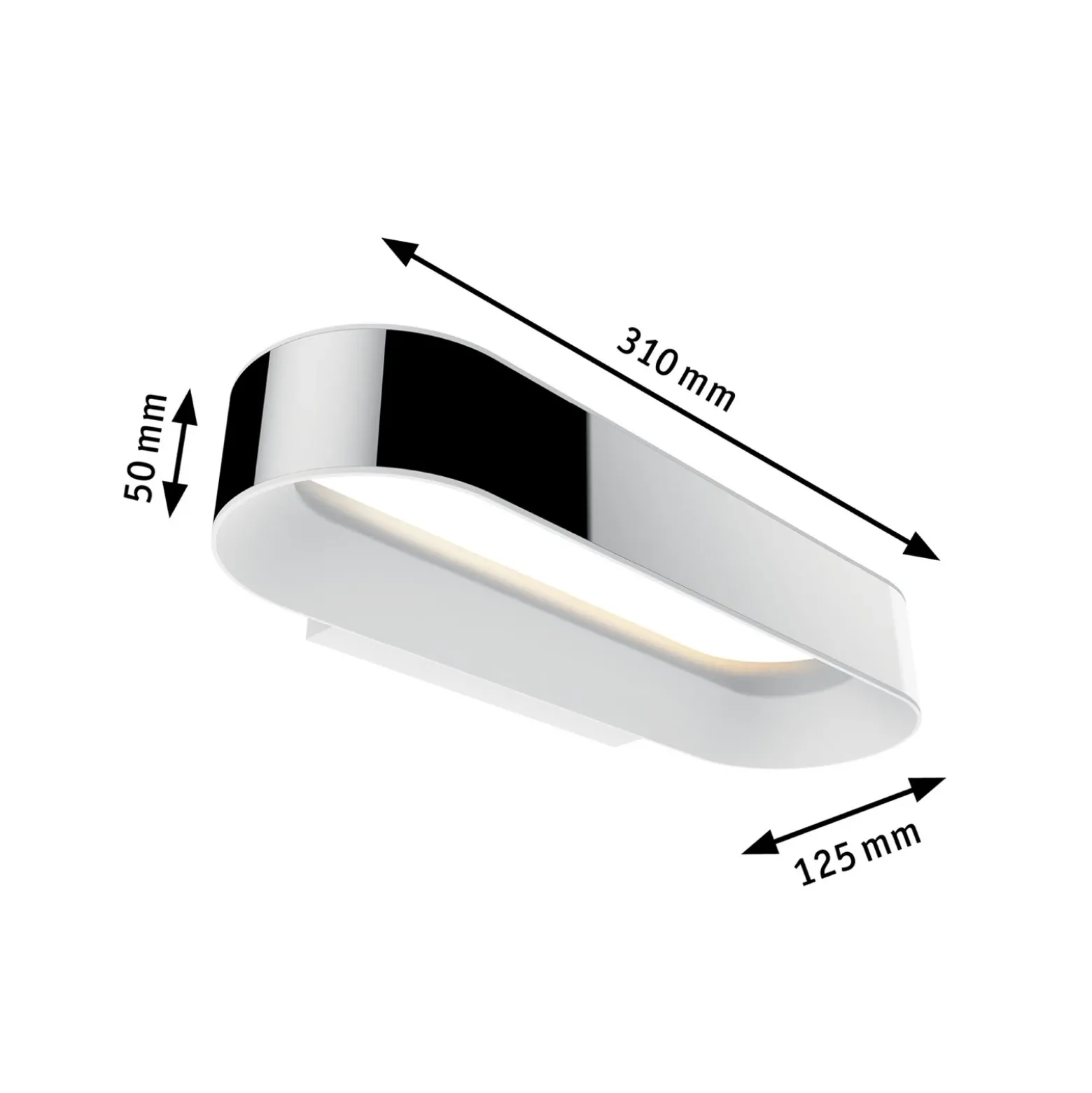 Aplique de pared LED Paulmann Agena, cromado, 31 cm, IP44, atenuable