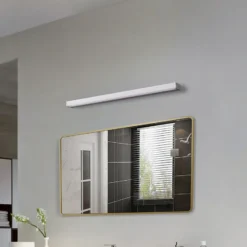 Aplique de pared LED Philippa de Lindby, angular, 89 cm, color aluminio, IP44