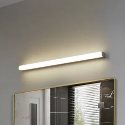 Aplique de pared LED Philippa de Lindby, angular, 89 cm, color aluminio, IP44