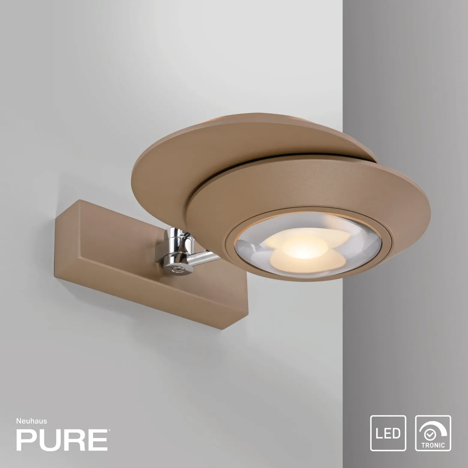 Aplique de pared LED PURE Oculis, color bronce, 30 cm, hierro, 2 luces