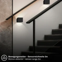 Aplique de pared LED recargable Barro, negro Ancho 8 cm Metal, sensor