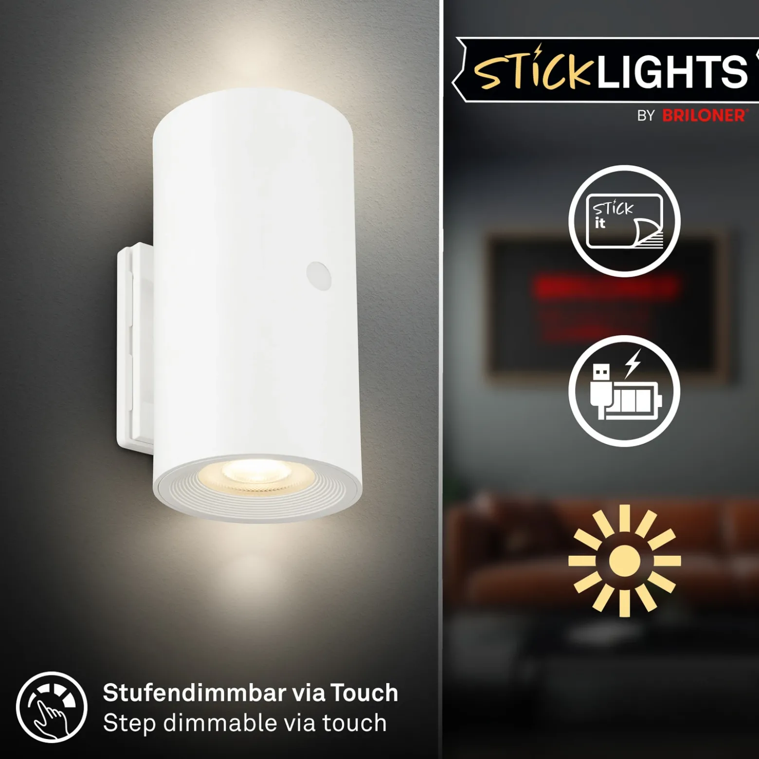 Aplique de pared LED recargable Isy, blanco mate, plástico, 3000 K