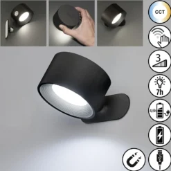 Aplique de pared LED recargable Magnetics, negro, CCT, con imán