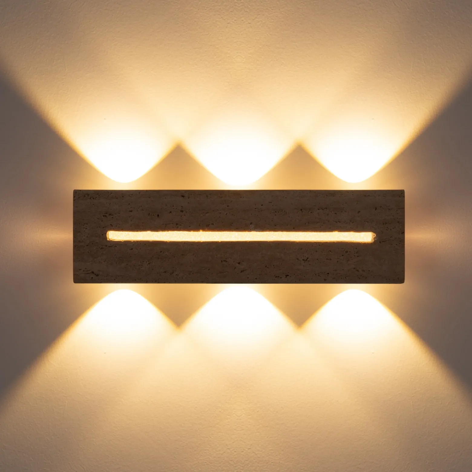 Aplique de pared LED Rojas, beige/blanco, travertino, 40 cm de ancho