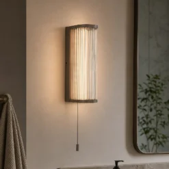 Aplique de pared LED Rue, bronce, IP44, metal, cristal, 3.000 K