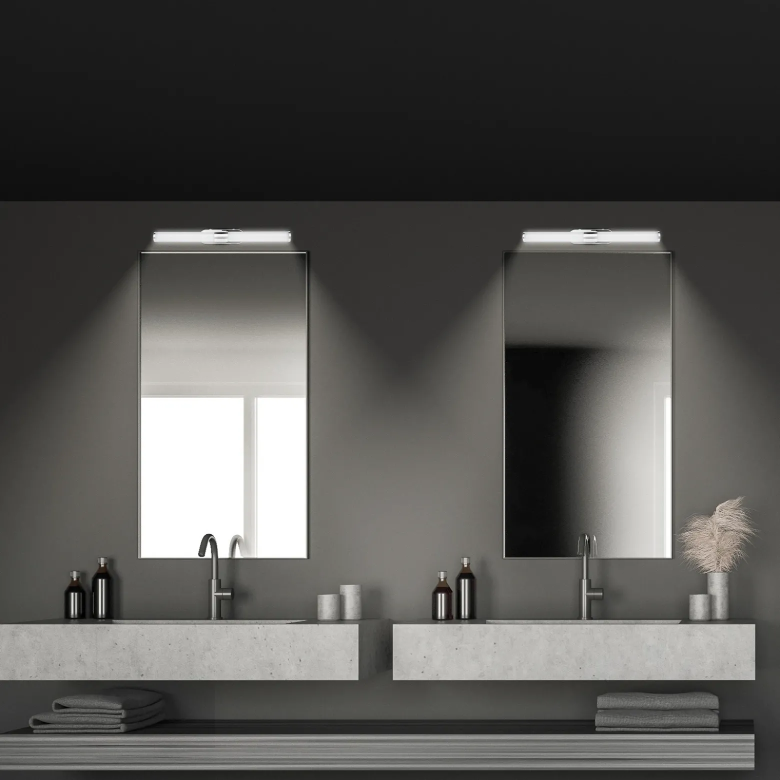 Aplique de pared LED Runt, cromada, 4000 K, IP44, longitud 40 cm