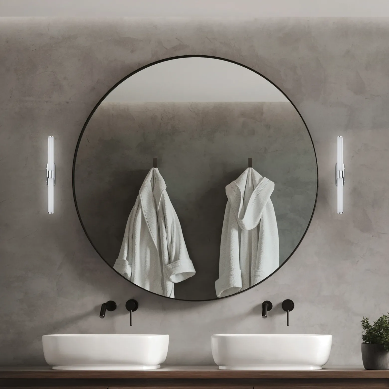 Aplique de pared LED Runt, cromada, 4000 K, IP44, longitud 40 cm