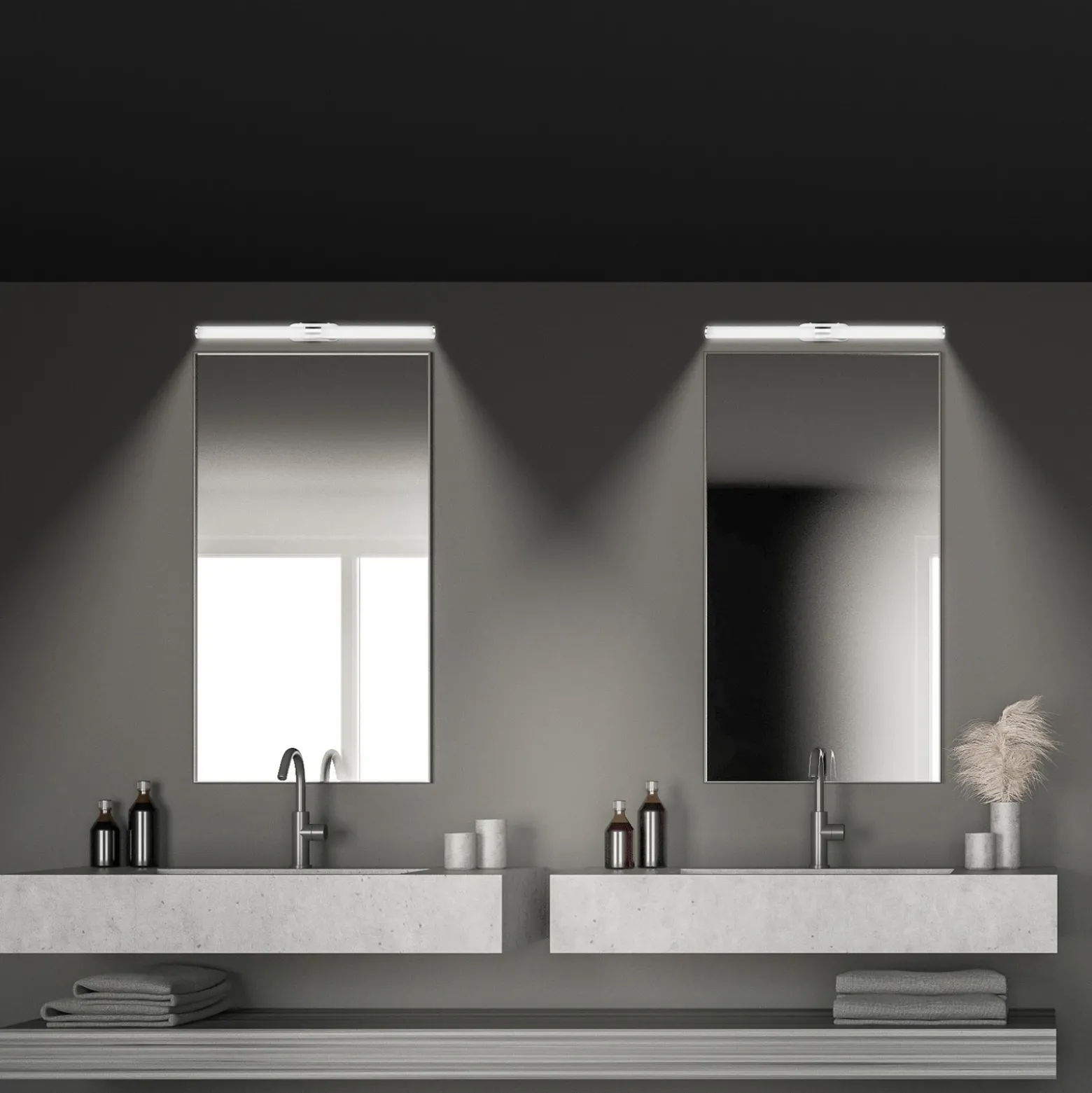 Aplique de pared LED Runt, longitud 60 cm, cromada, 4000 K, IP44