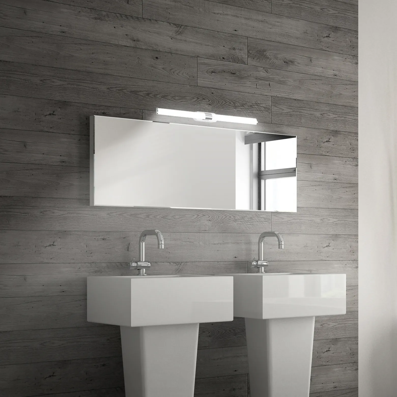 Aplique de pared LED Runt, longitud 60 cm, cromada, 4000 K, IP44