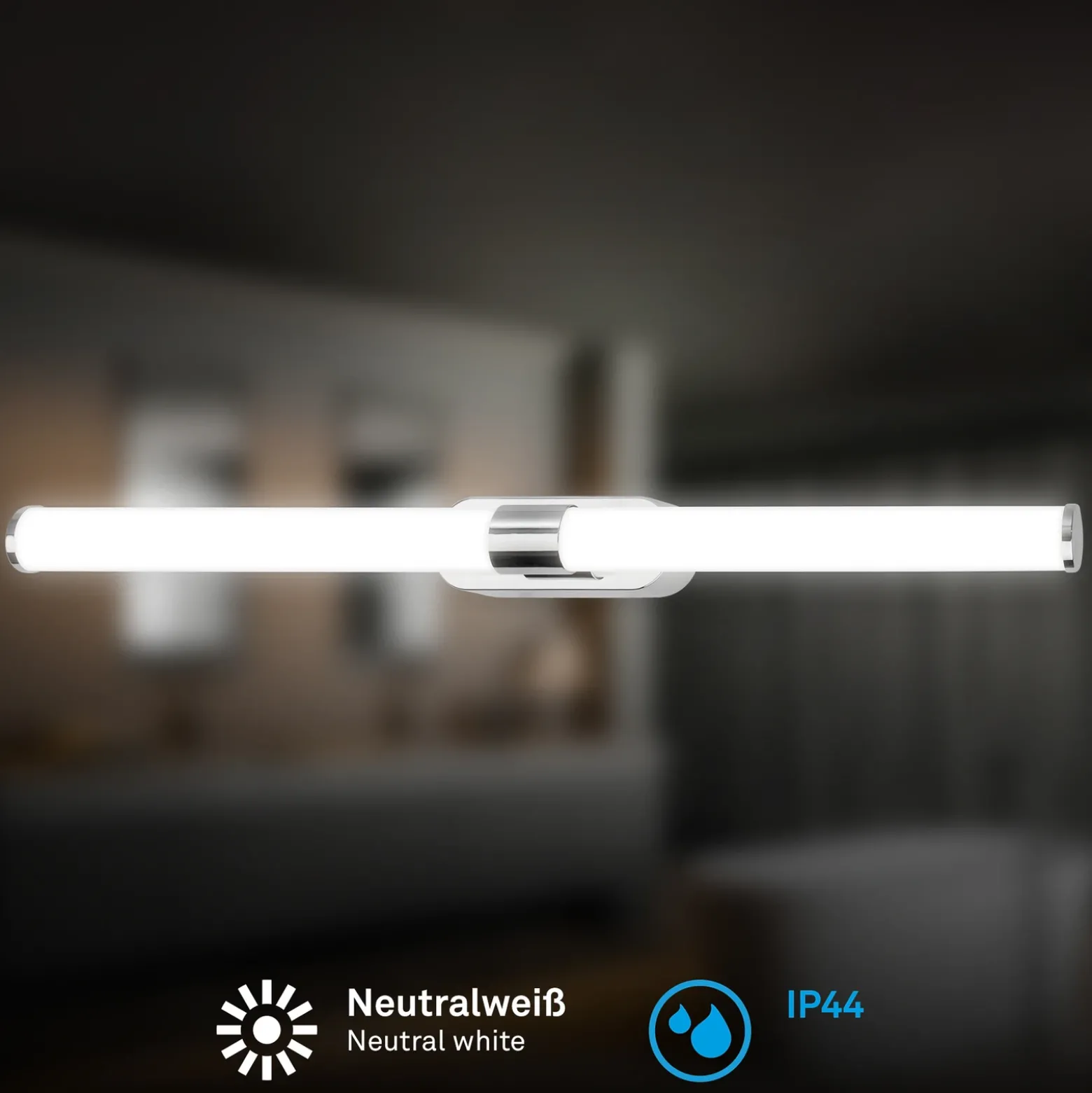 Aplique de pared LED Runt, longitud 60 cm, cromada, 4000 K, IP44