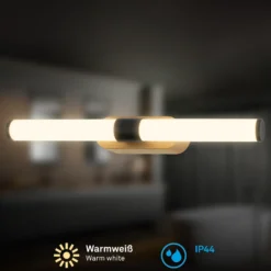 Aplique de pared LED Runt, negro/madera 3000 K IP44 Longitud 40 cm