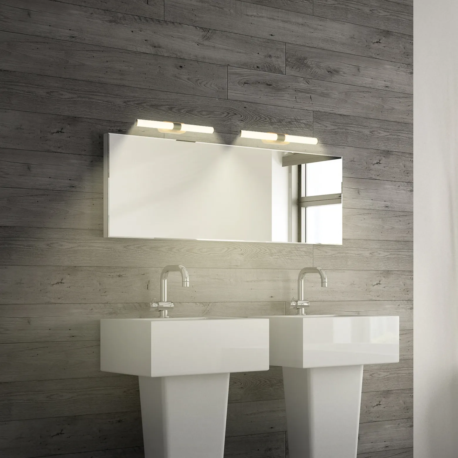 Aplique de pared LED Runt, negro/madera 3000 K IP44 Longitud 40 cm