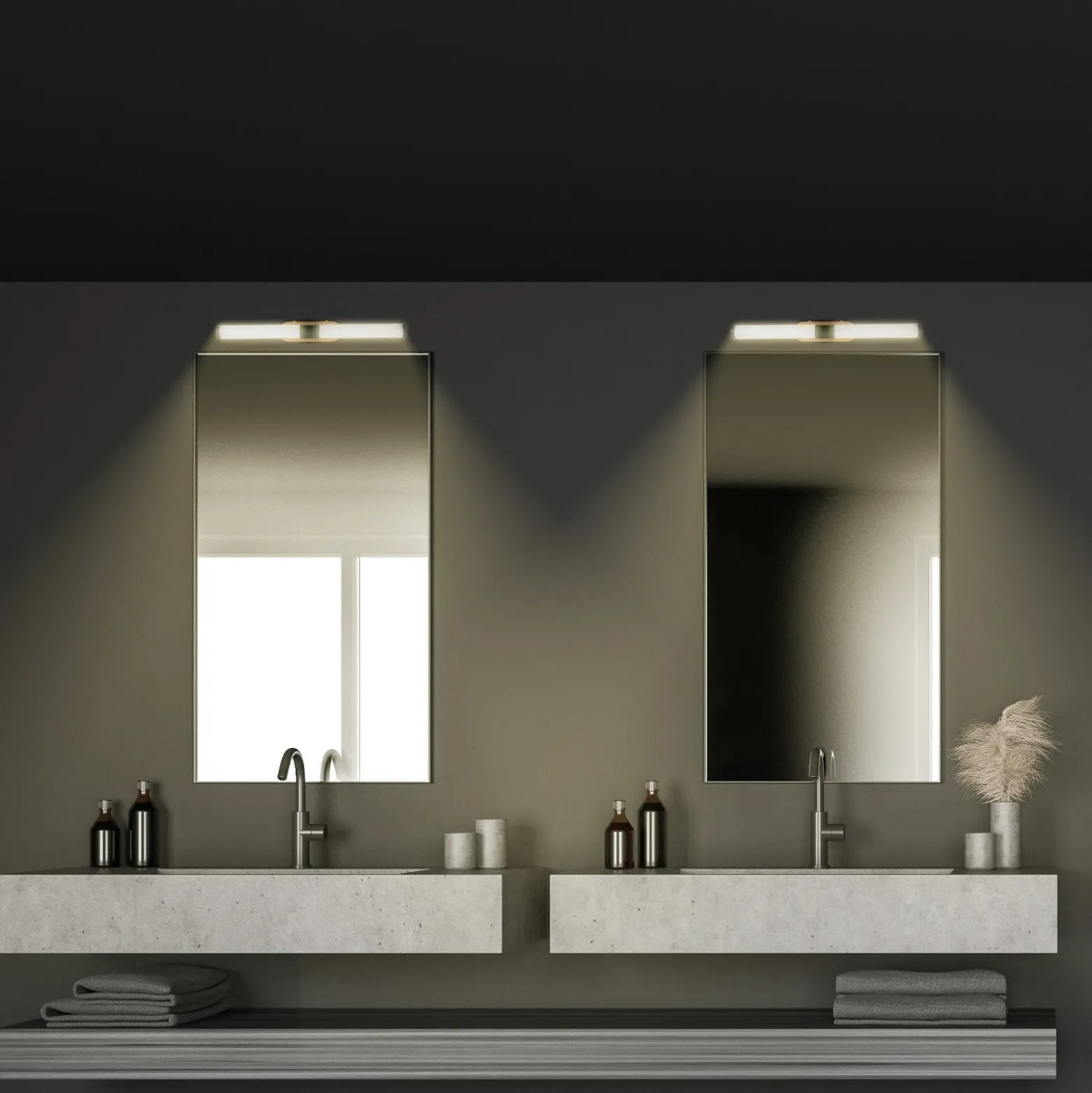 Aplique de pared LED Runt, negro/madera 3000 K IP44 Longitud 40 cm