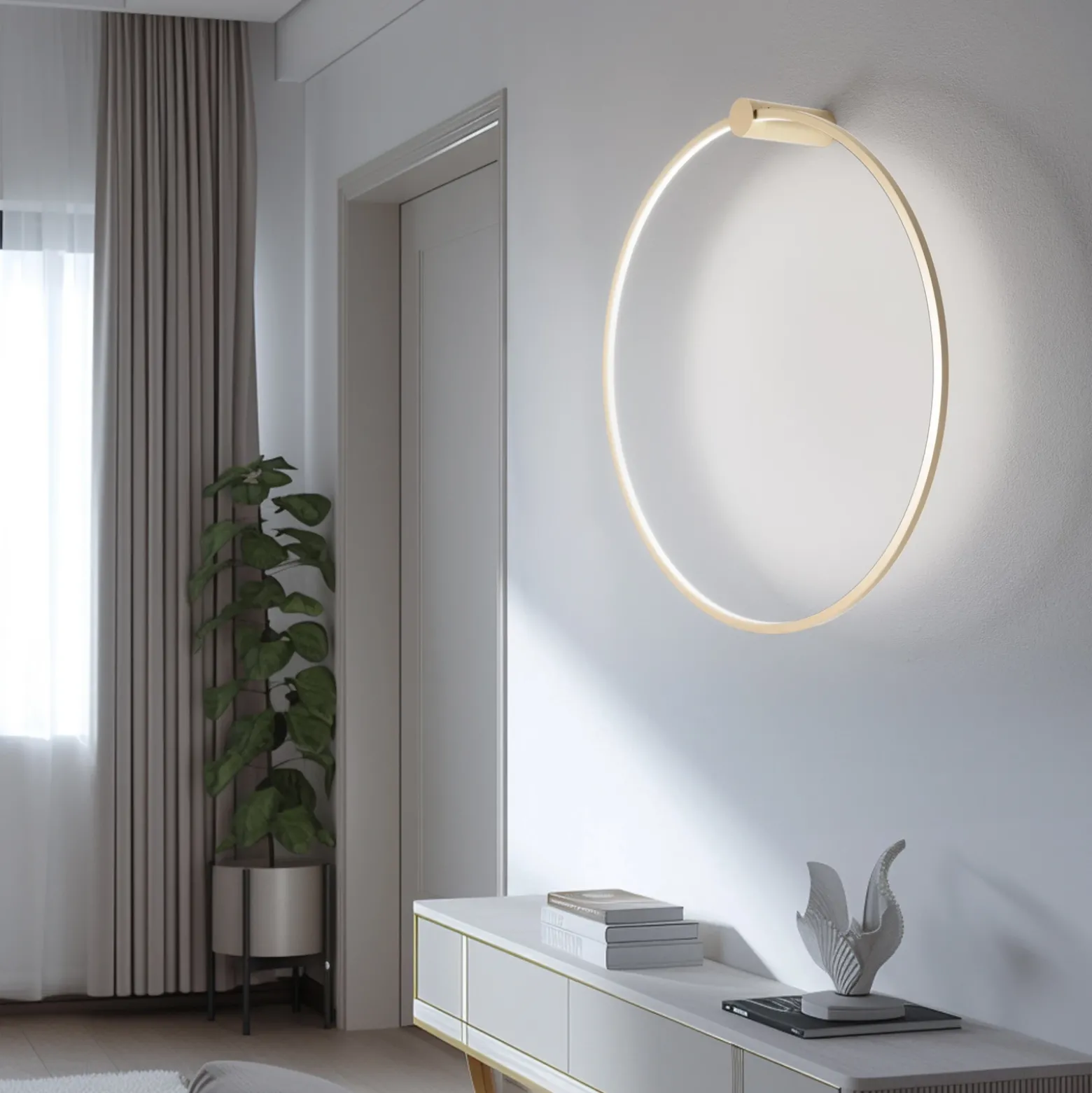 Aplique de pared LED Saturno, dorado, Ø 80 cm, metal, 4000 K