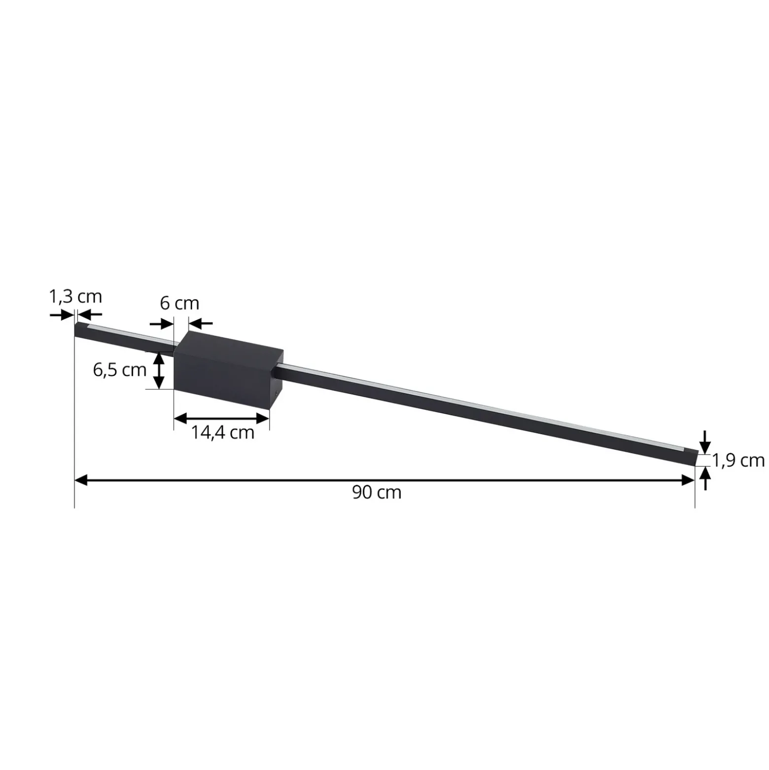 Aplique de pared LED Skaila de Lucande, negro, longitud 90 cm, 3000 K