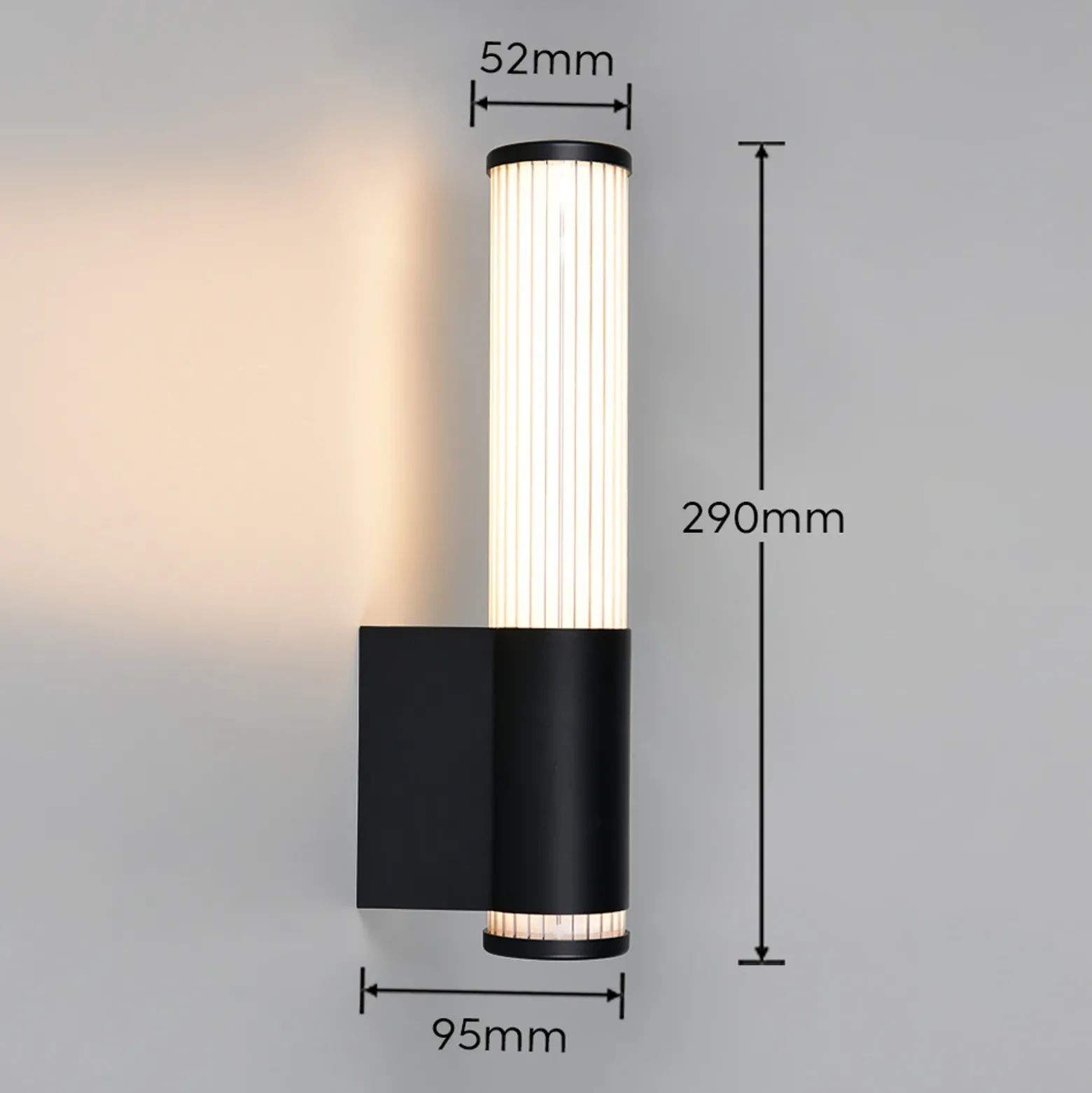 Aplique de pared LED Stefano, negro mate, altura 29 cm, metal, IP44