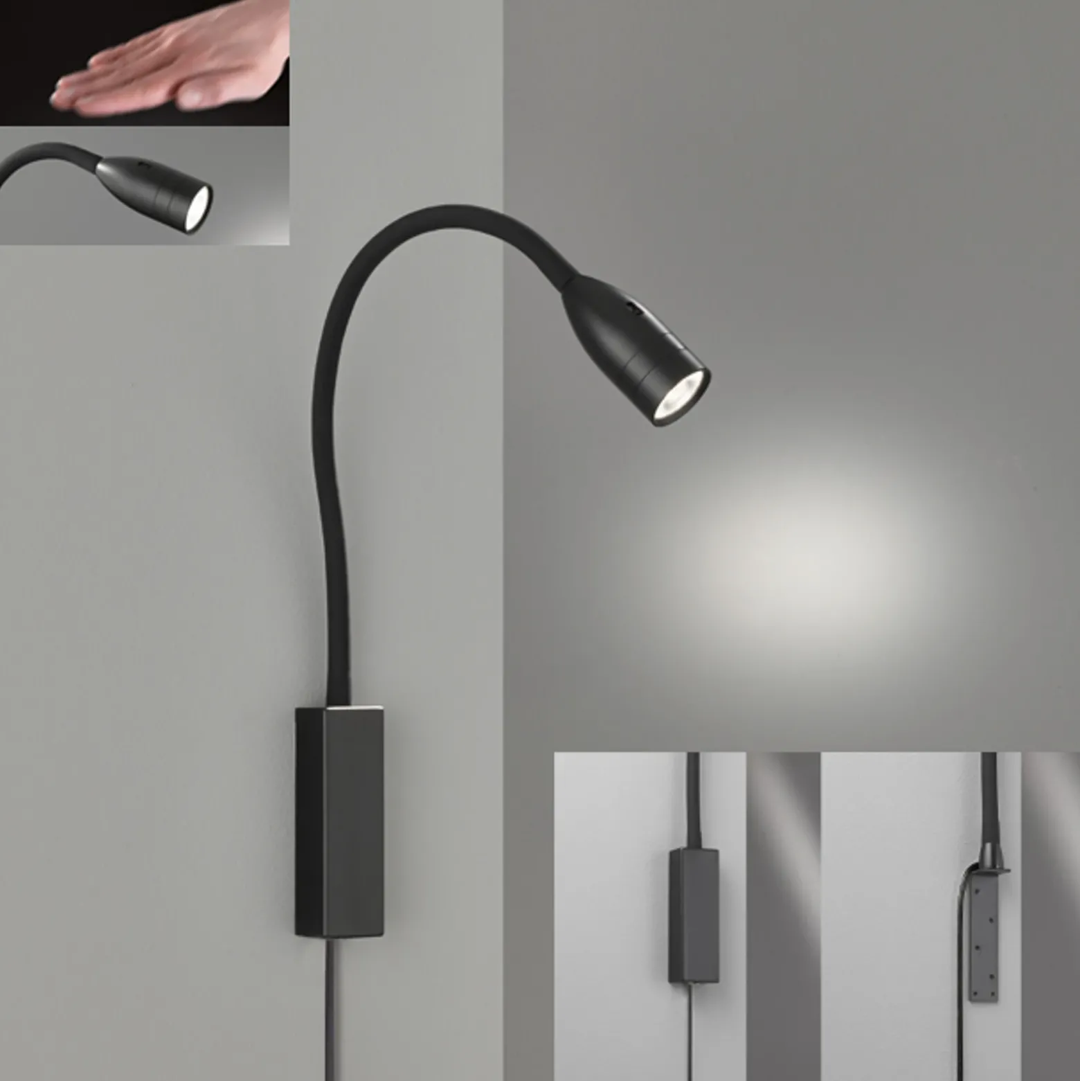Aplique de pared LED Sten con control gestual, negro