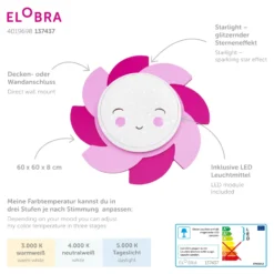 Aplique de pared LED Sun Starlight Smile, rosa