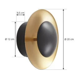 Aplique de pared LED Tiama de Lindby, metal, negro/oro, Ø 20 cm