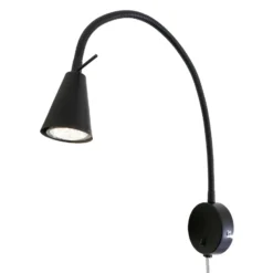 Aplique de pared LED Tusa, negro, metal, 45 cm, brazo flexible