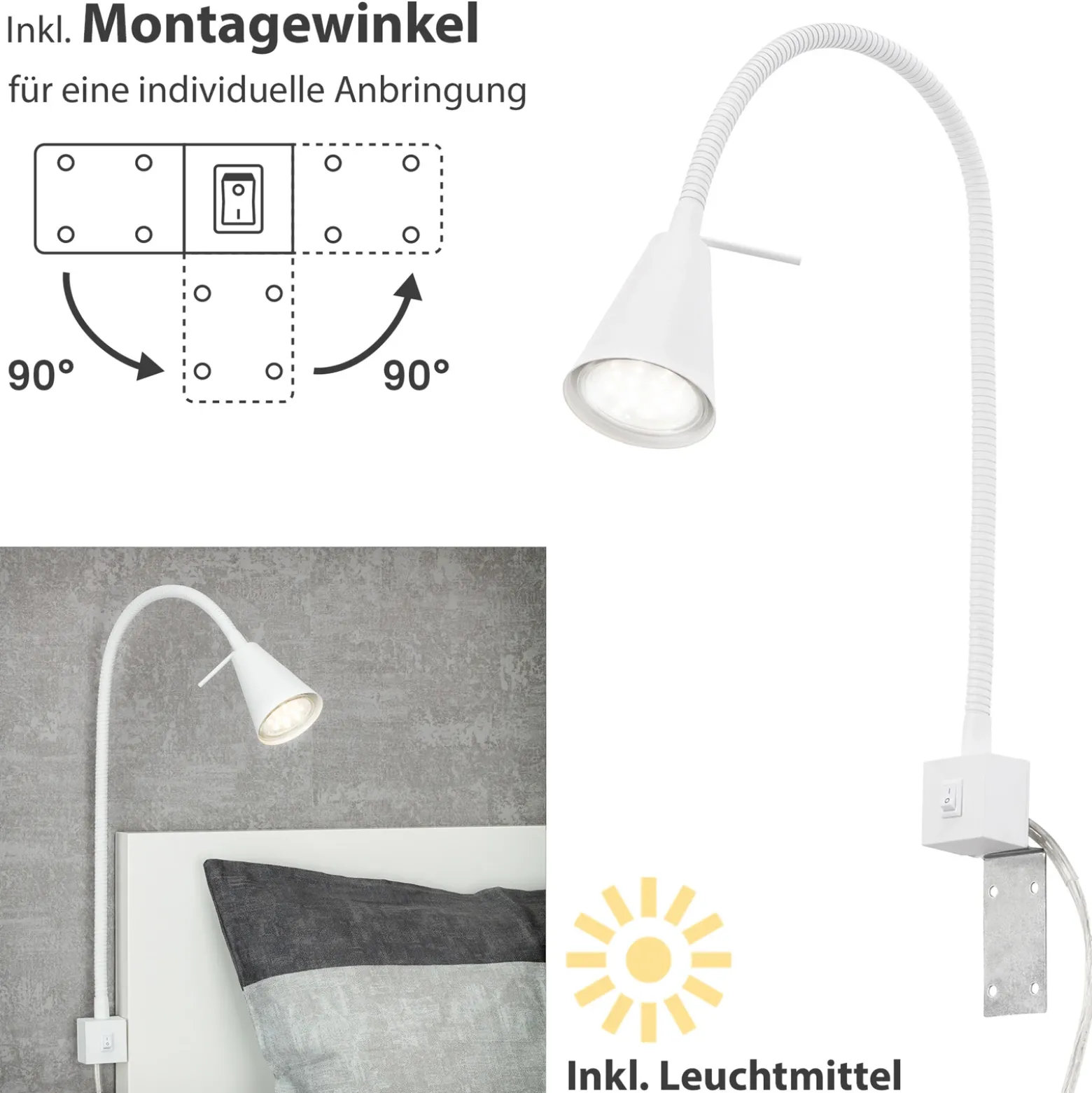 Aplique de pared LED Tuso, blanco, montaje en cama, metal