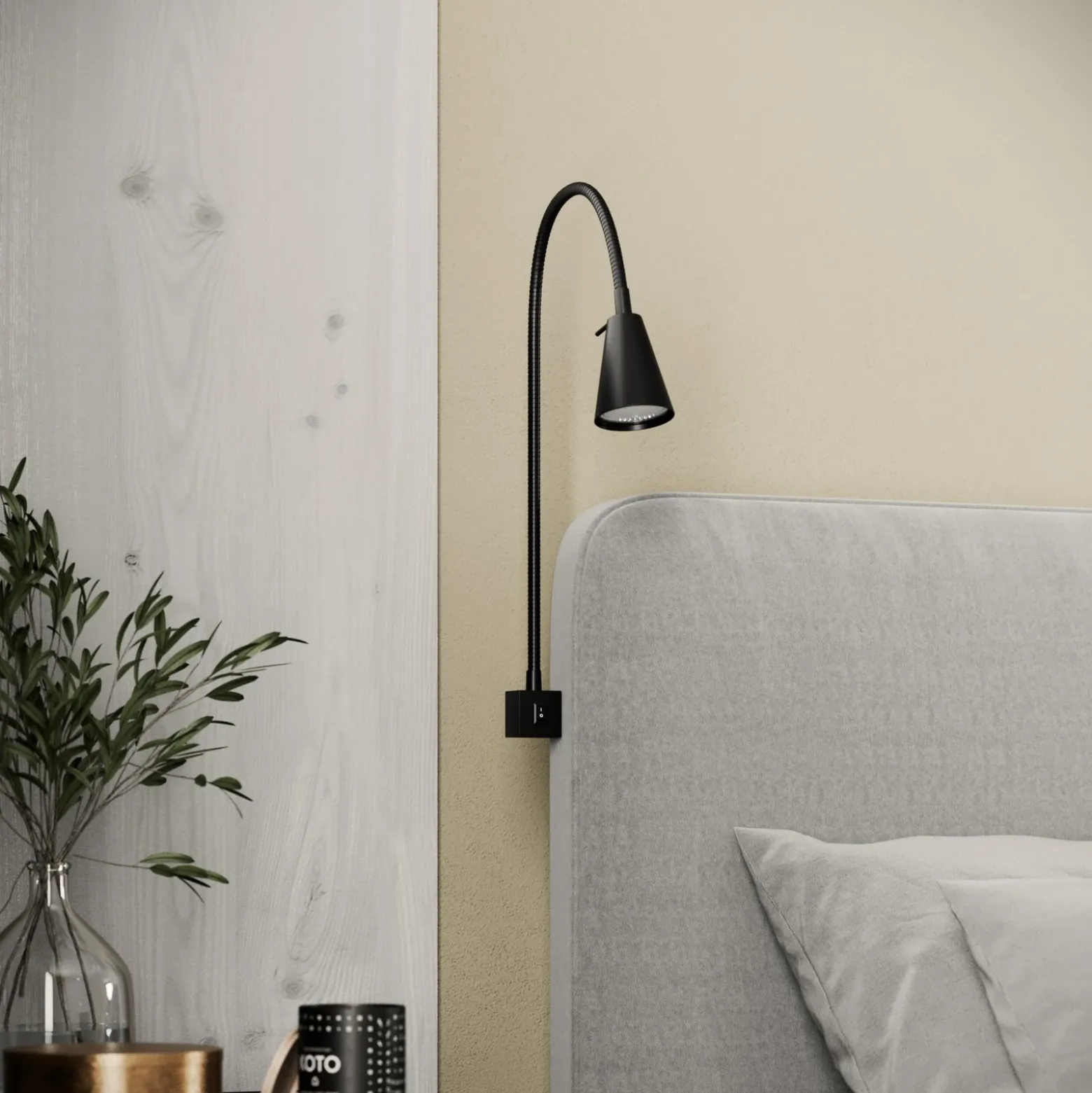 Aplique de pared LED Tuso, negro, montaje en cama, metal