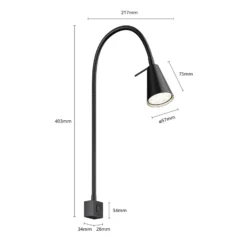 Aplique de pared LED Tuso, negro, montaje en cama, metal