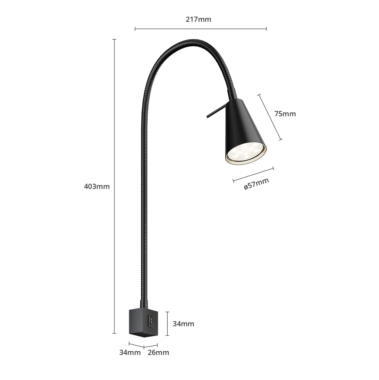 Aplique de pared LED Tuso, negro, montaje en cama, metal