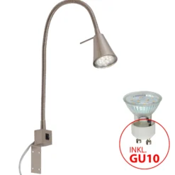 Aplique de pared LED Tuso, níquel, montaje en cama, metal