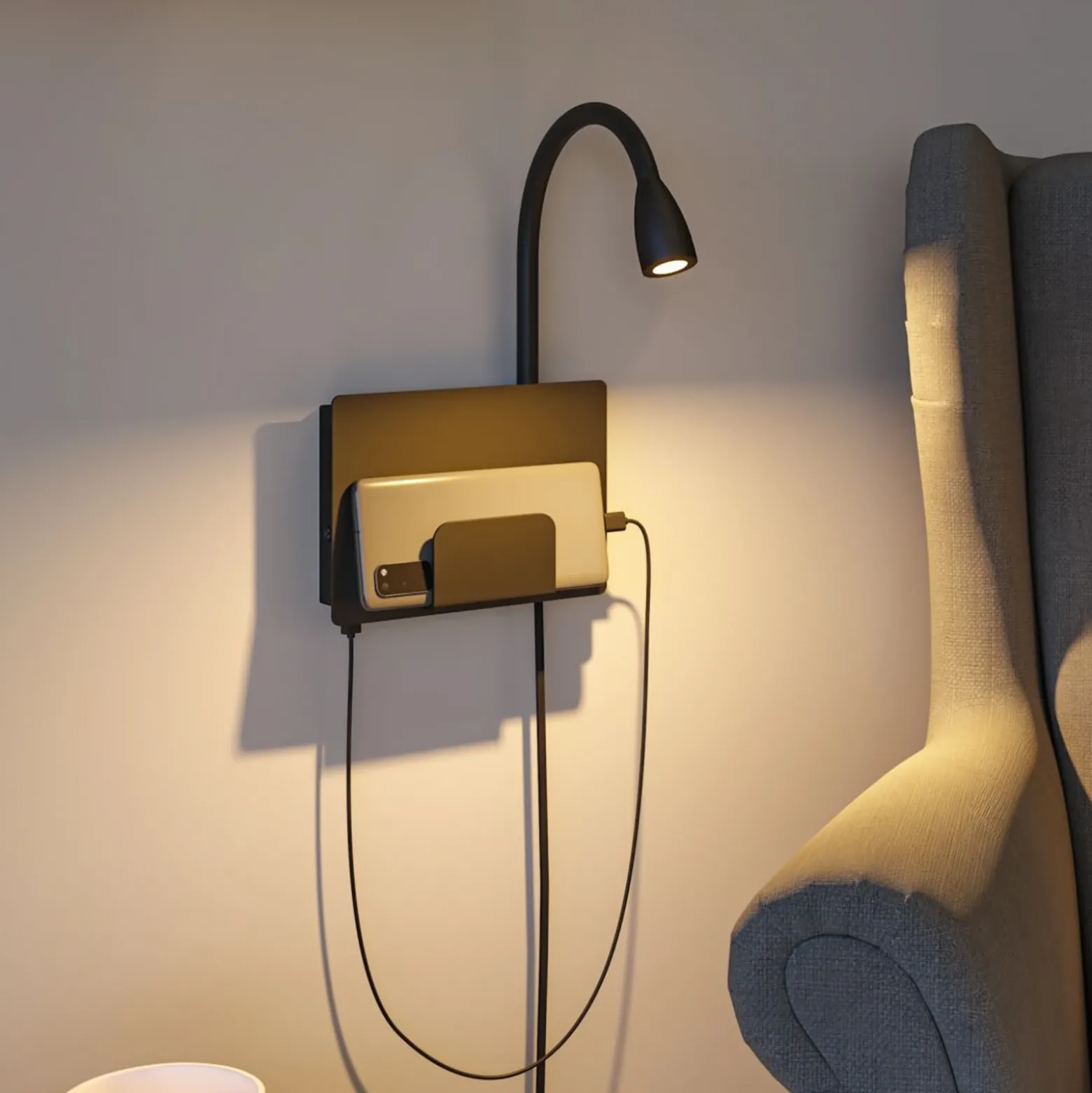 Aplique de pared LED USB Paulmann Halina, brazo flexible negro