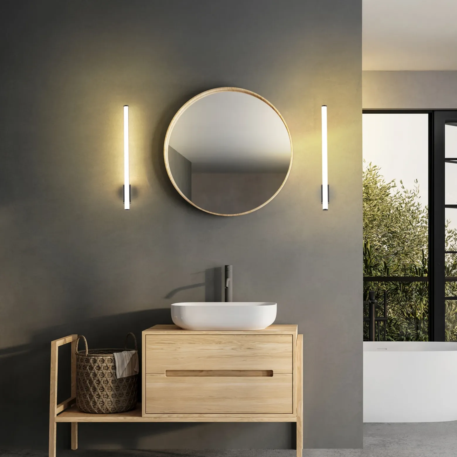 Aplique de pared LED VINA UP M, color cromo, altura 60 cm, IP44 CCT