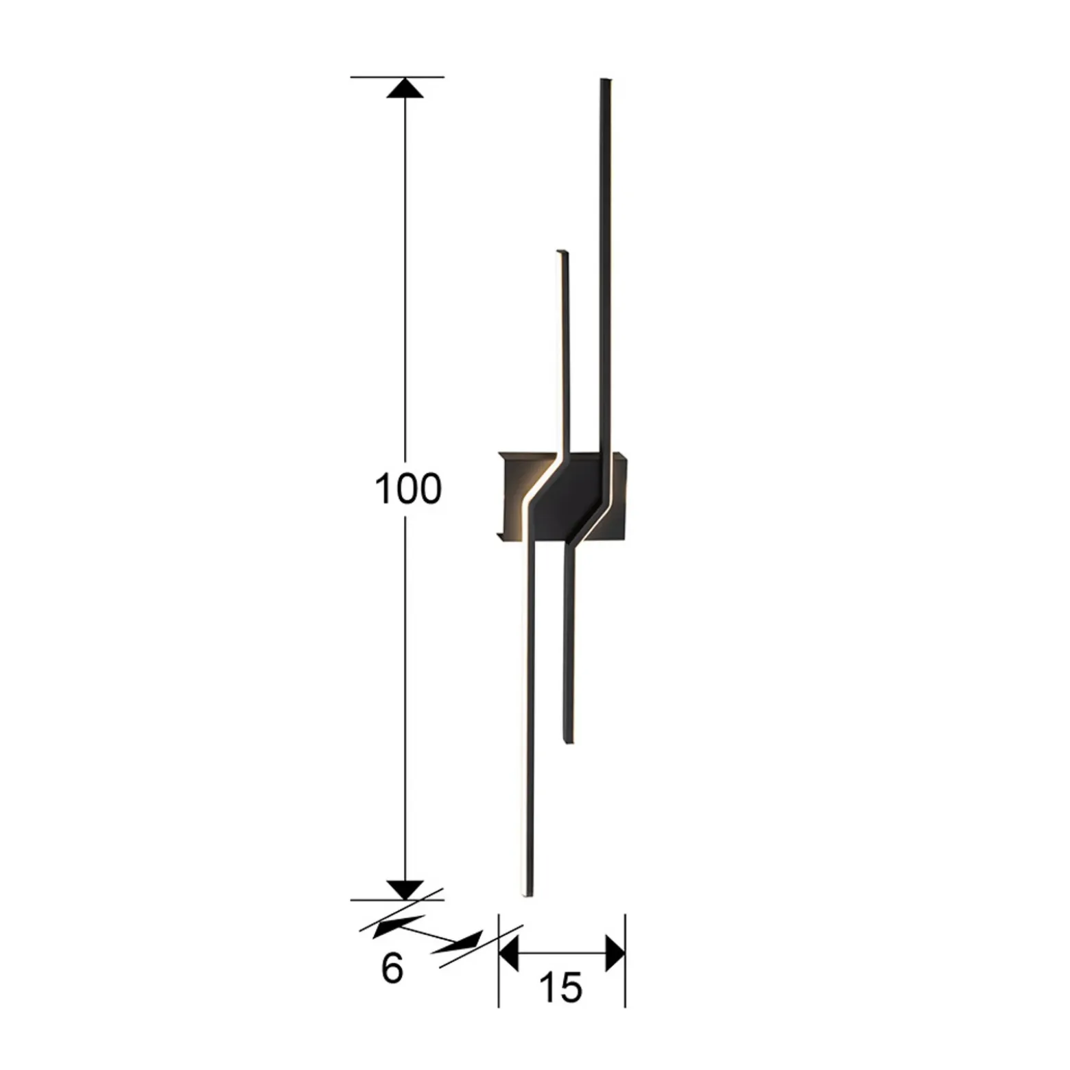Aplique de pared LED Zig Zag, altura 100 cm, negro, metal, 4 luces.