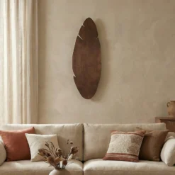 Aplique de pared Lehti de Envostar, forma de hoja, nogal, 69 x 24 cm