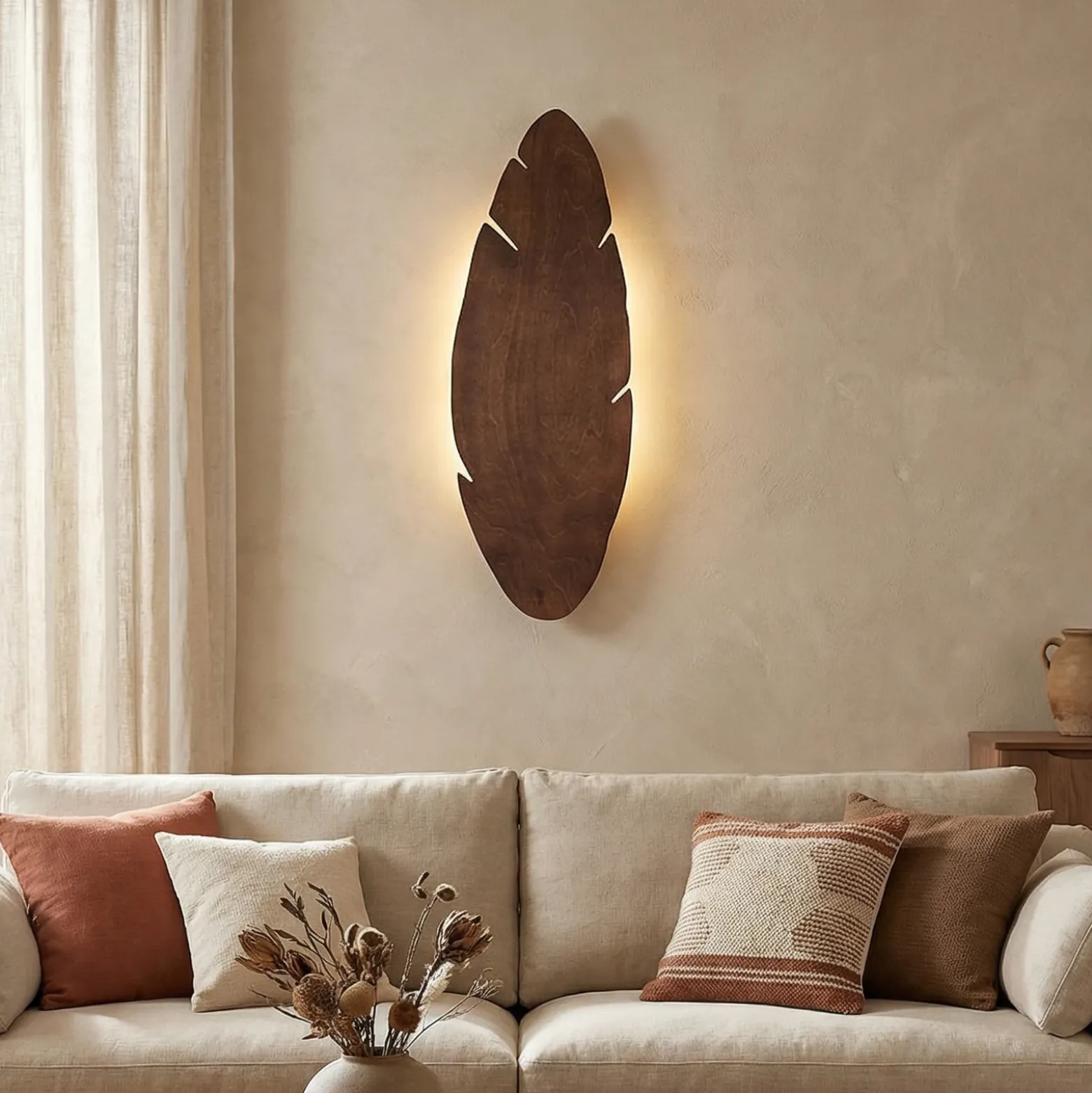 Aplique de pared Lehti de Envostar, forma de hoja, nogal, 69 x 24 cm