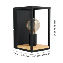 Aplique de pared Libertad, ancho 14 cm, negro/madera, acero