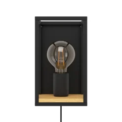 Aplique de pared Libertad, ancho 14 cm, negro/madera, acero