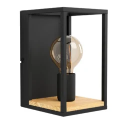 Aplique de pared Libertad, ancho 14 cm, negro/madera, acero