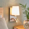 Aplique de pared Lindby Aiden, blanco, níquel, brazo de lectura LED