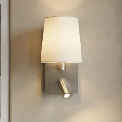 Aplique de pared Lindby Aiden, blanco, níquel, brazo de lectura LED