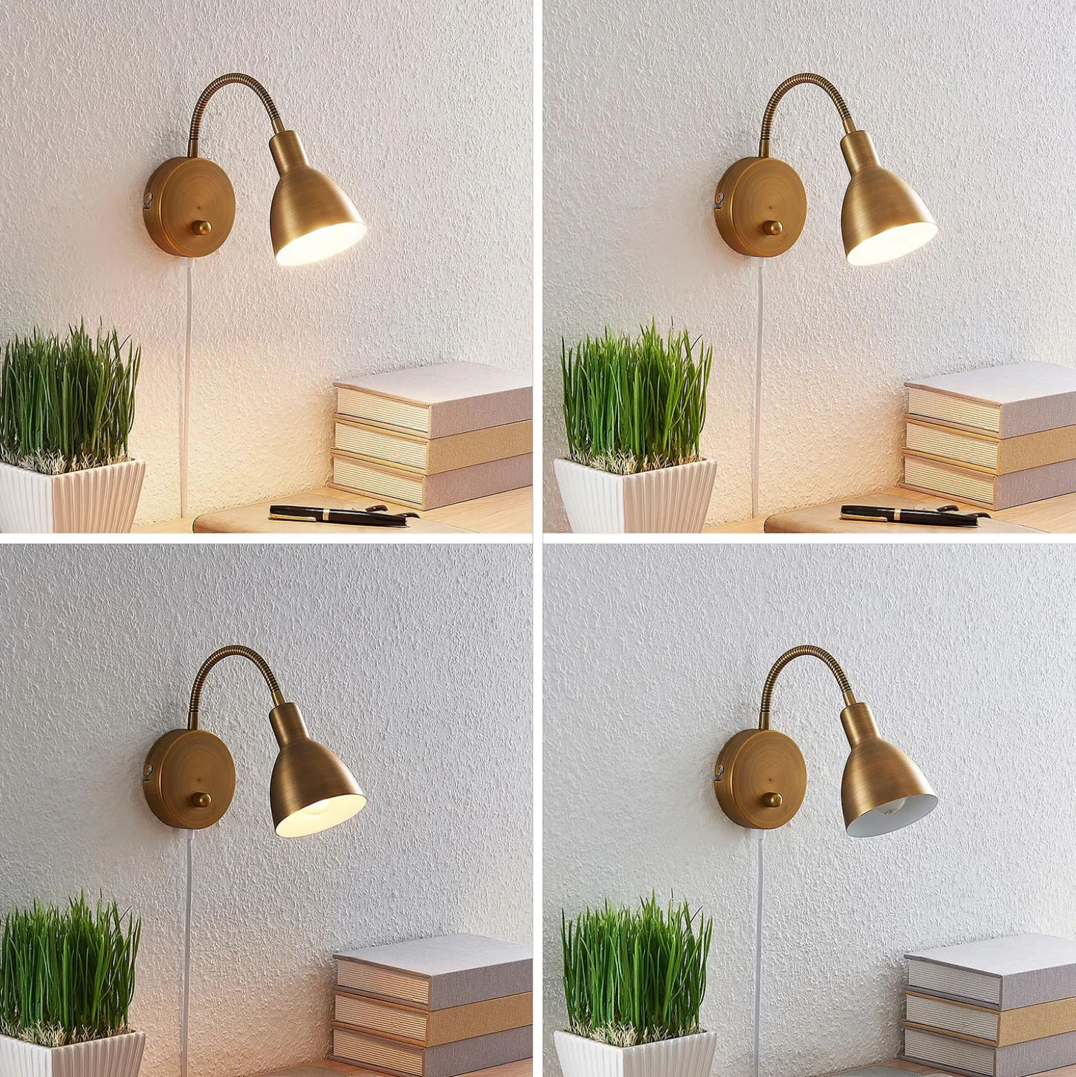 Aplique de pared Lindby Amrei, latón envejecido, 42 cm, enchufable, atenuable