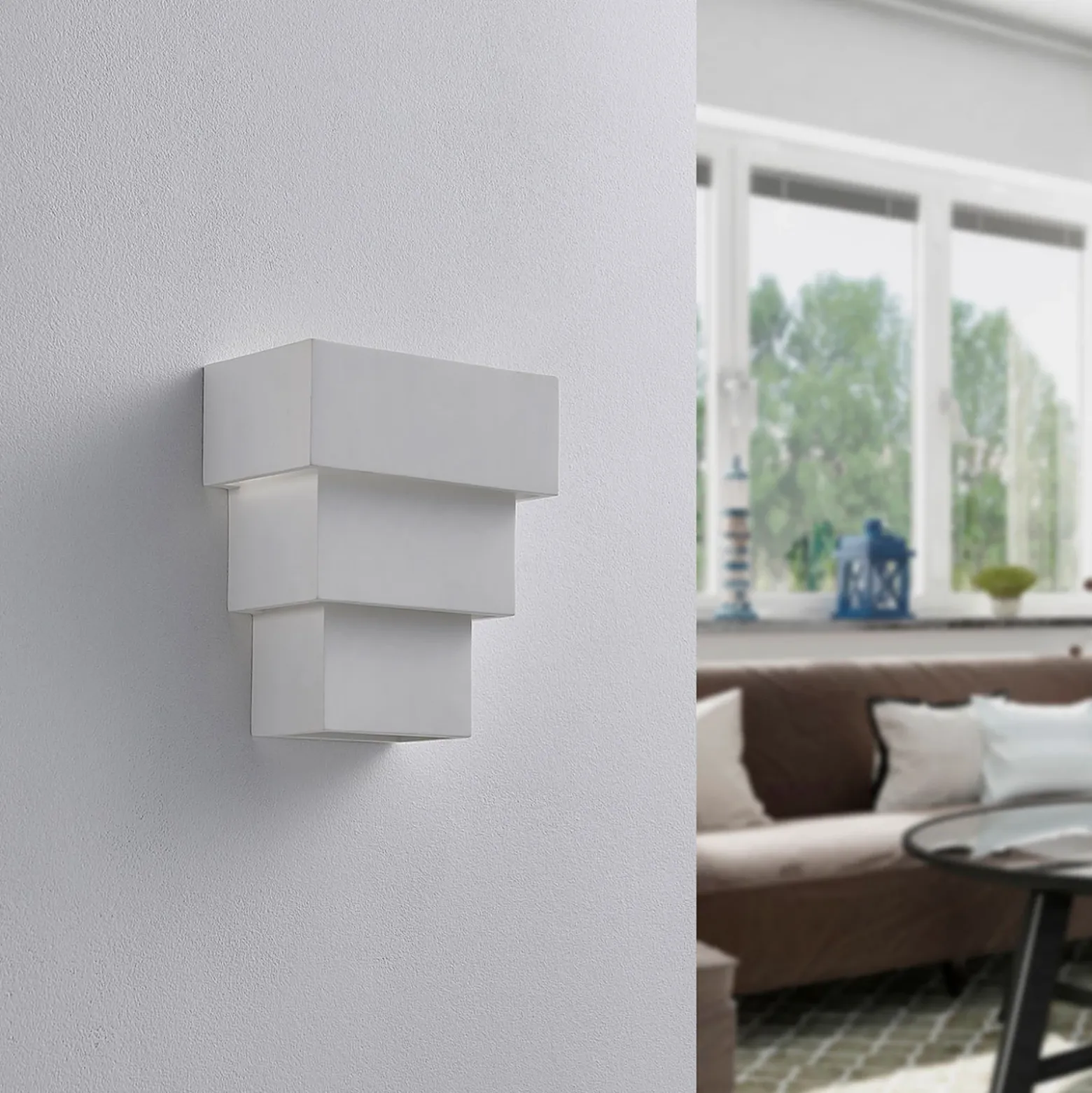 Aplique de pared Lindby Antonella, yeso blanco, G9, pintable, 21 cm