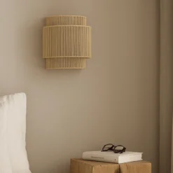 Aplique de pared Lindby Anuva, color natural, papel, altura 25 cm