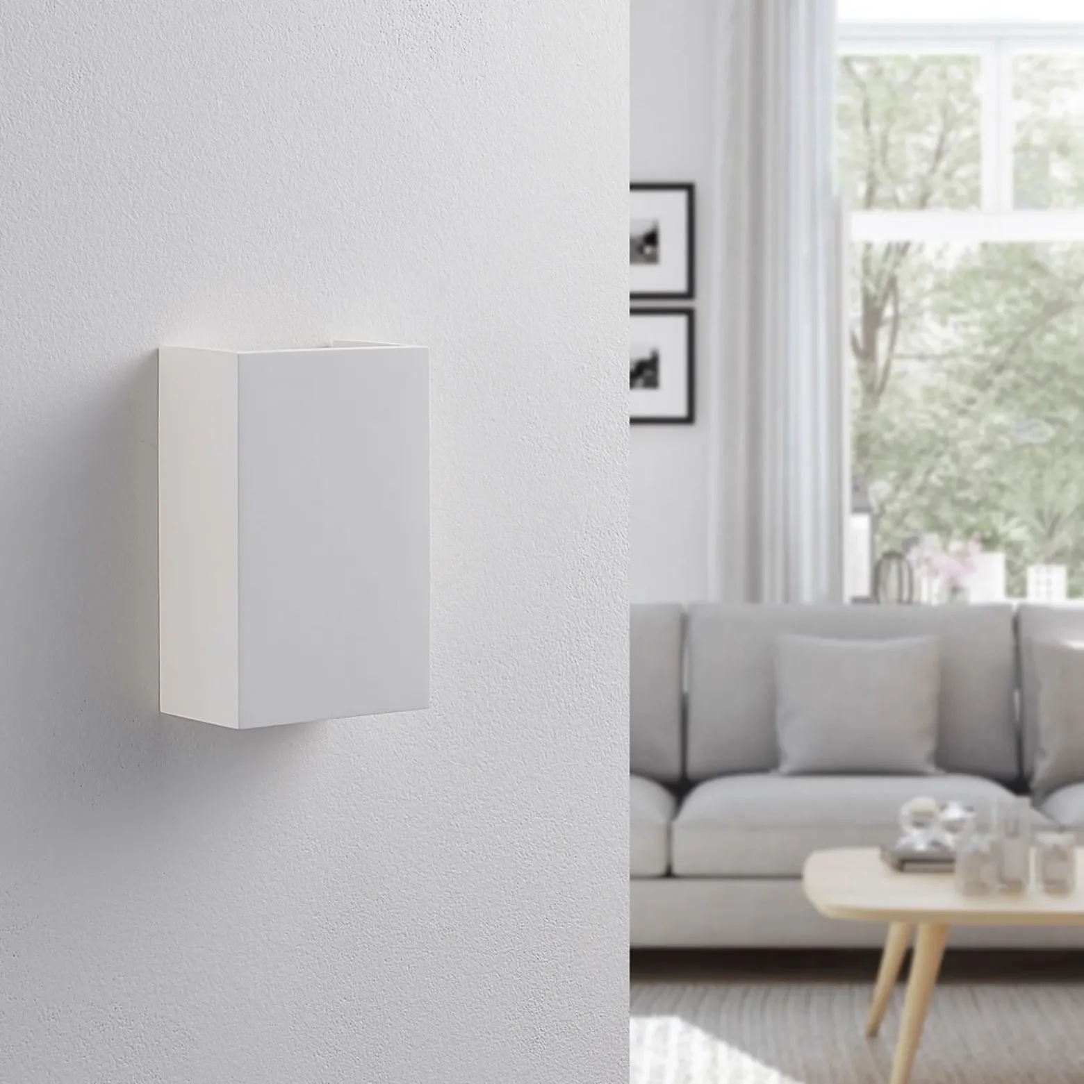 Aplique de pared Lindby Colja, angular, altura 16 cm, escayola, blanco