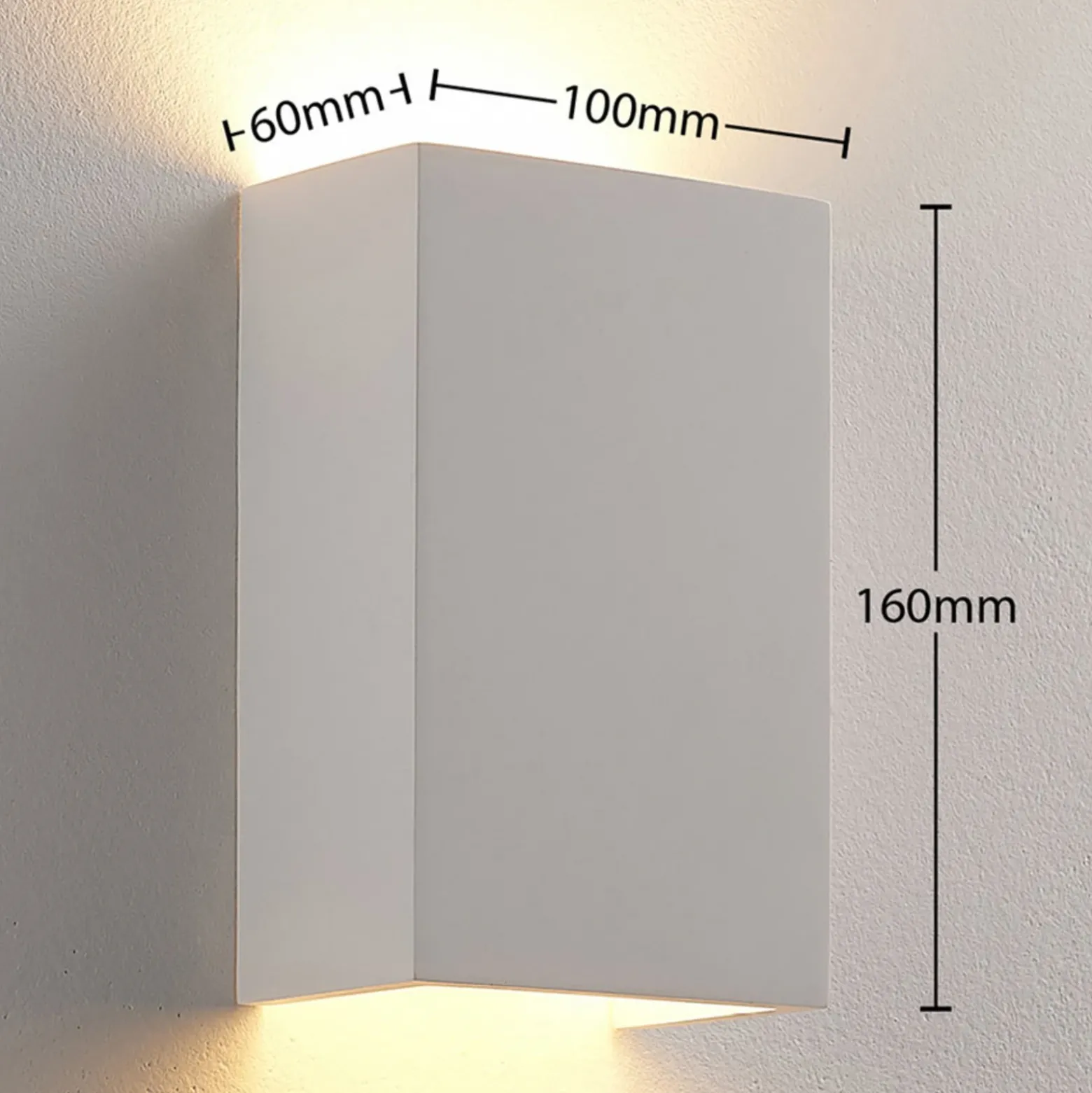 Aplique de pared Lindby Colja, angular, altura 16 cm, escayola, blanco