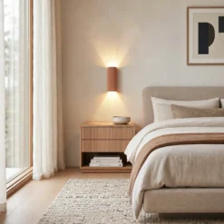 Aplique de pared Lindby Colja, terracota, redondo, 30,5 cm, yeso
